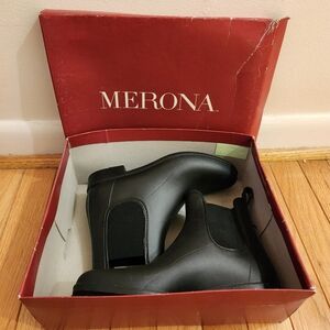 Womens Merona Black Slip On Rain Boots 7